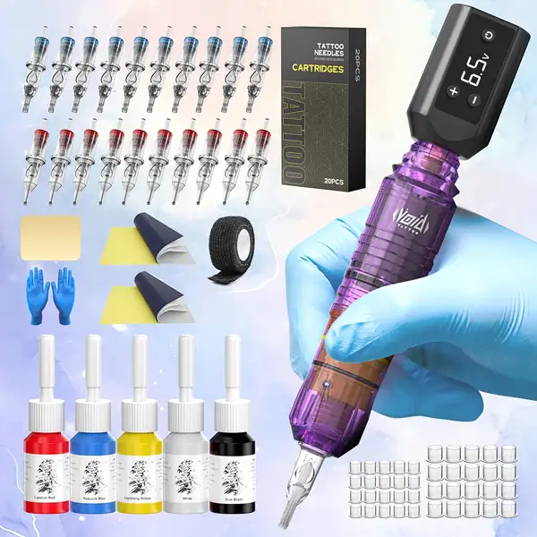 Tattoo Machine Kit Tattoo Gun Kit Complete Set with 1200mAh Battery 20…