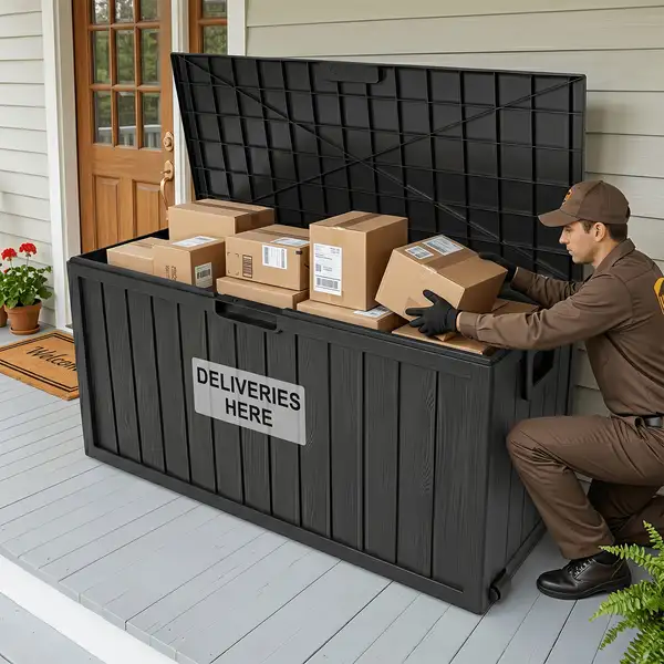 75 Gallon Waterproof Outdoor Storage Box with Handle and Wheels Lockable Deck…