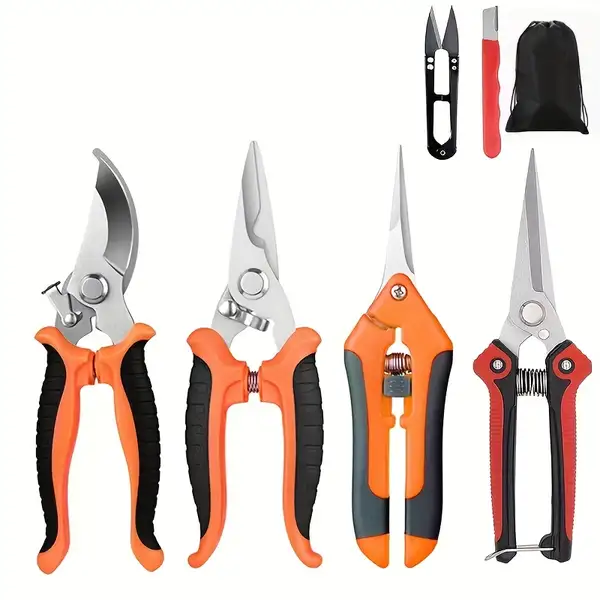 6-Piece Heavy-Duty Garden Pruning Shears Set, Stainless Steel Blades, Ergonomic Non-Slip Handles for Both Hands, Multi-Functional Pruning Shears/Fruit Picking Shears/Branch Cutters, for Lawn Trimming/Tree Care/Fruit Harvesting