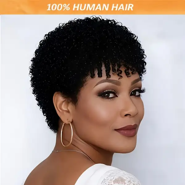 Brazilian Human Hair Wig for Women Short Afro Style with Bangs 4 Inches Long…