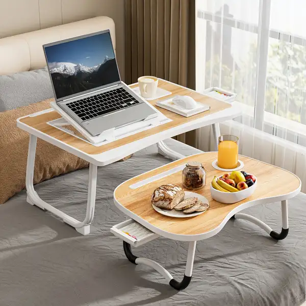 Portable Laptop Bed Table with Cup Holder, Multifunctional Tray Holder with…