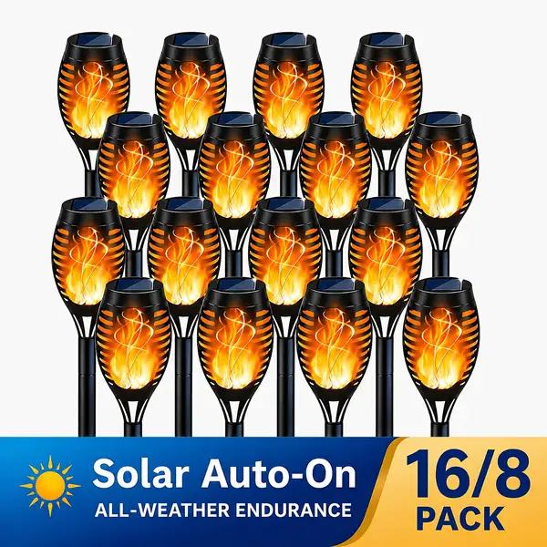 16-8pcs Solar Torch Lights with Smart Light Control, Upgraded Solar Torches…