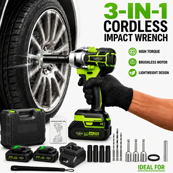 21V Impact Wrench Set | 21V Brushless Motor | Household/Auto Mechanic Special…