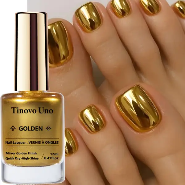 Tinovo Golden Metallic Nail Polish Quick Drying Formula no Baking Required…
