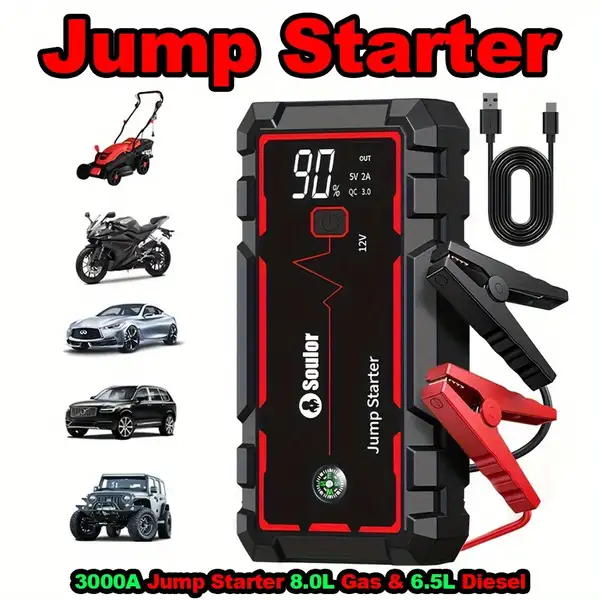 Car Jump Starter 3000a to 6000a Portable Starter Power Supply 2 in 1…
