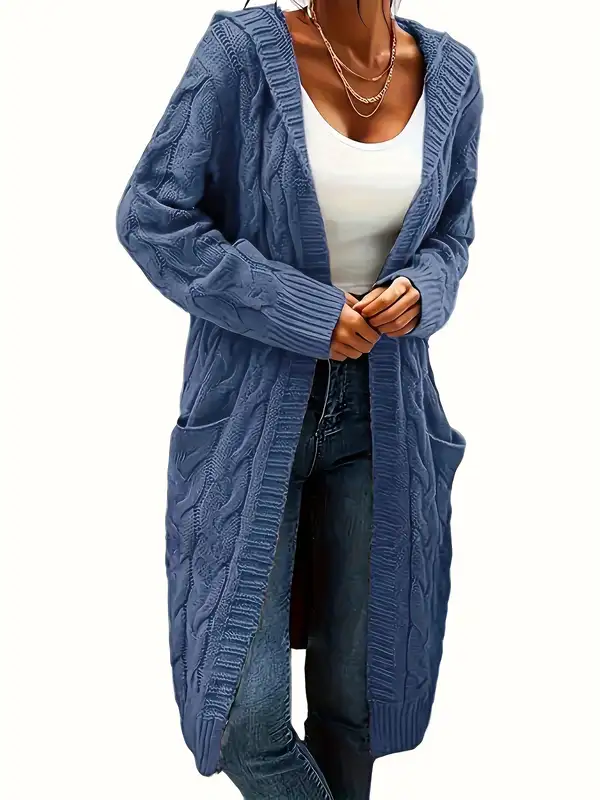 Plus Size Womens Length Hooded Cardigan with Button Detail Pockets Long…
