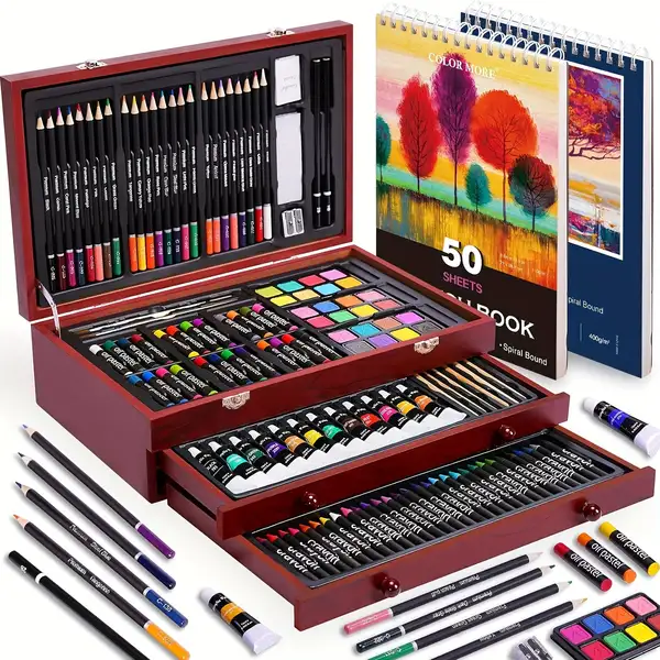 175pcs Deluxe Art Set with 2 Drawing Pads, Crayons, Acrylic Paints, Colored…