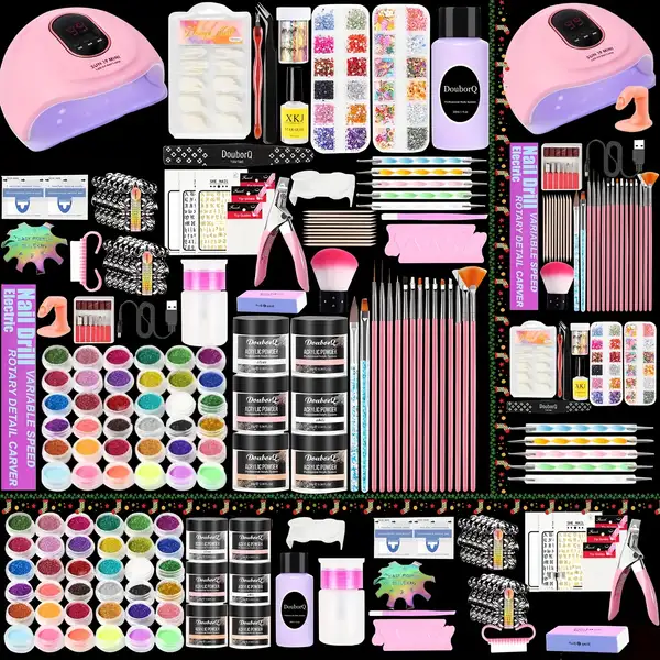 Full Nail Acrylic Nail Kit with Drill Light Beginners Complete with Nail…