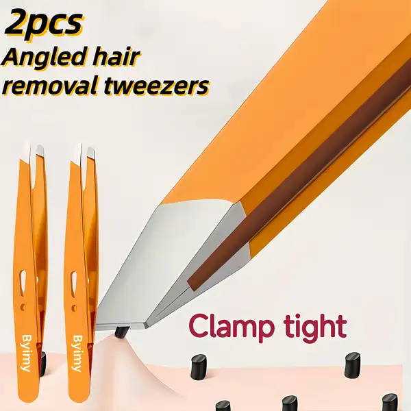 Byimy Brand 2pcs Stainless Steel Eyebrow Tweezers Hair Removal Tweezer…