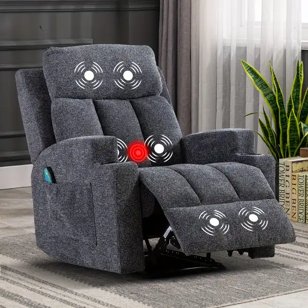Manual Recliner Chair with Massage and Heat Soft Fabric Reclining Single Sofa…