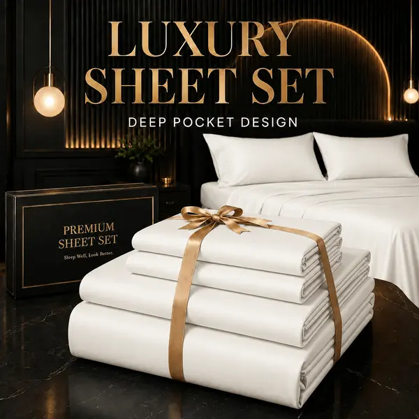 3/4pcs Bamboo Cooling Bed Sheet Set with Pillowcases, 16' Deep Pockets Soft…