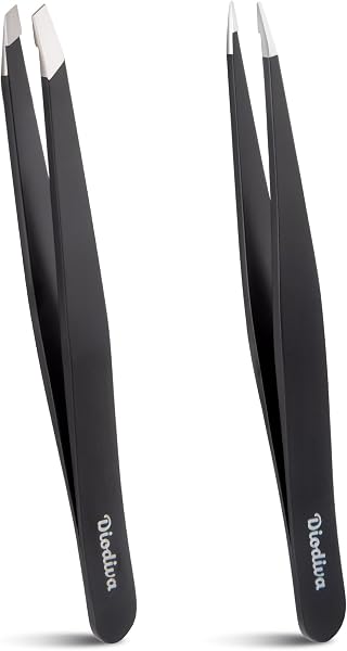 2-Pack Tweezers for Eyebrows, Facial Hair, Ingrown Hair Removal, Slant and…