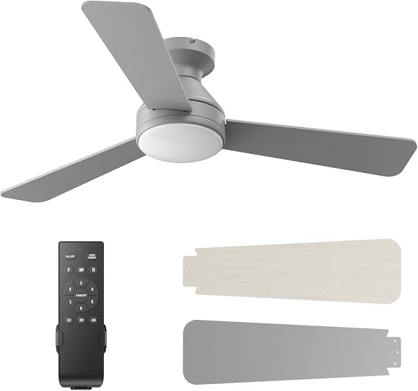 42 Inch Ceiling Fans with Lights and Remote, 3CCT/Flush Mount/6 Speed/Gray