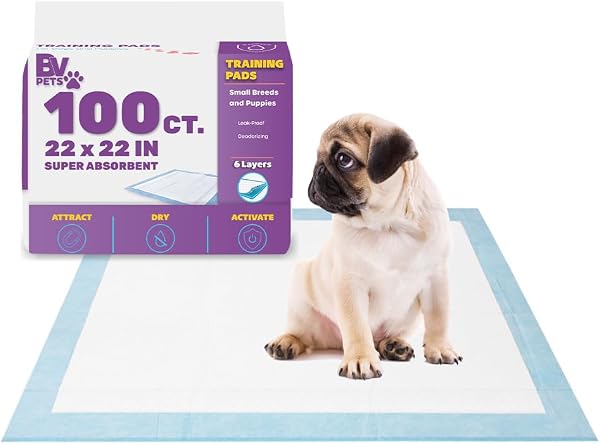 BV Puppy Pads Leak-Proof 100 Count 22"x 22" - Absorbent Pee Pads for Dogs…