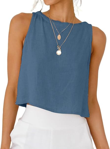 IDEALSANXUN Womens Linen Crop Tank Tops 2026 Spring Summer Sleeveless Tops
