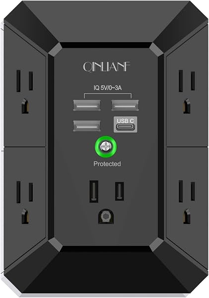Wall Charger, Surge Protector, QINLIANF 5 Outlet Extender with 4 USB Ports
