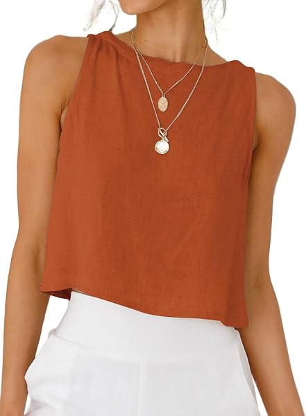 IDEALSANXUN Womens Linen Crop Tank Tops 2026 Spring Summer Sleeveless Tops
