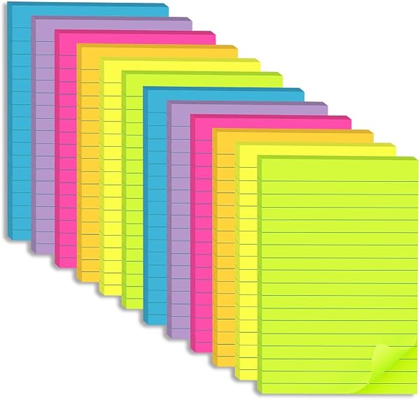 (12 Pack) Lined Sticky Notes 4x6 in,Bright Large Notepads with Lines