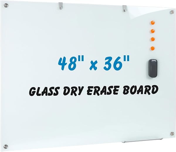 Wingwise Glass Dry Erase Board, 48 X 36 Inches Magnetic Glass Whiteboard