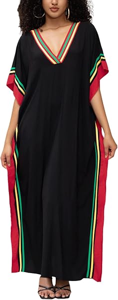 KECVOT Kaftan Dresses for Women V-Neck Print Swimsuit Cover Up Plus Size Beach Caftan Lounge Dress