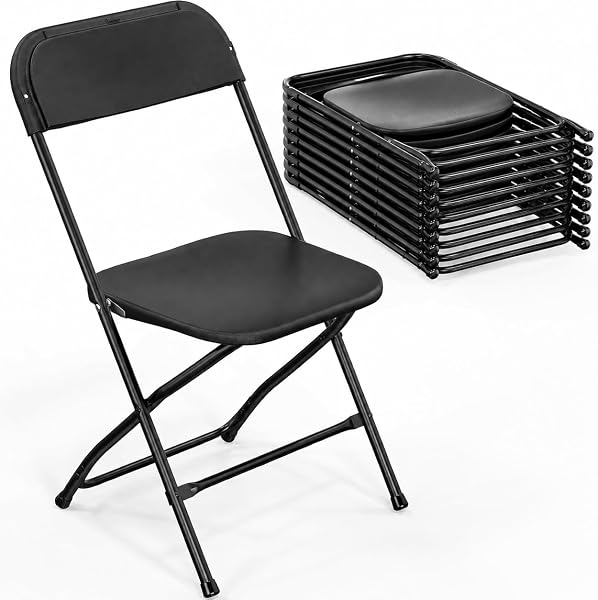 Bonnlo Folding Chairs Set of 10, Black Plastic Chair Sturdy Seat with Metal…