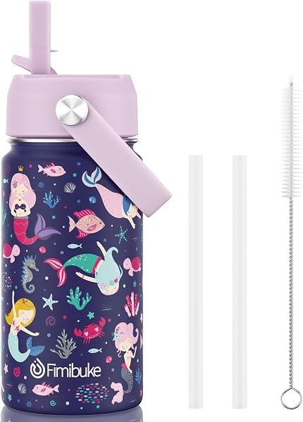 Fimibuke 14oz Kids Insulated Water Bottle, 18/8 Stainless Steel Kids Cups
