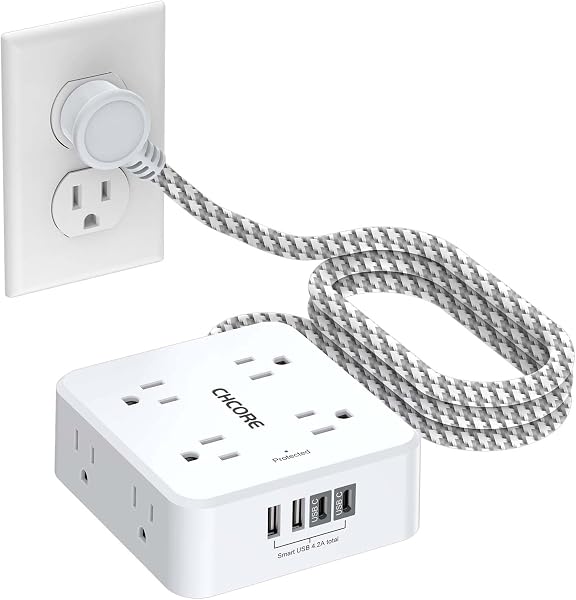 Surge Protector Power Strip - CHCORE 5Ft Braided Extension Cord with 8…