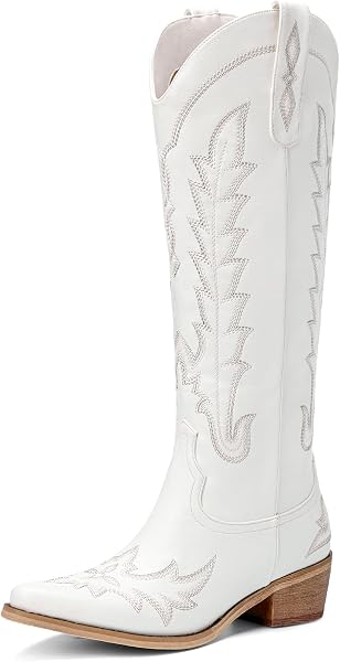 Rivalran Cowboy Boots for Women - Knee High Pointed Toe Chunky Heel Pull on…