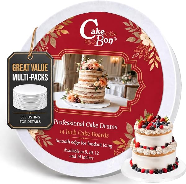 Cakebon Cake Boards 14" White Round Cake Drums 1/2" Thick SmoothEdge 1Pack