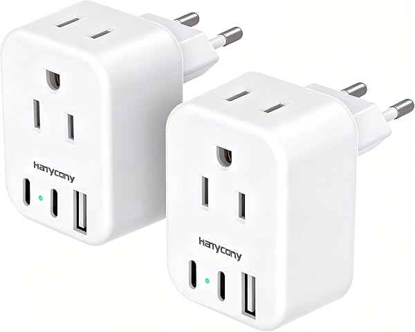 European Plug Adapter, US to Europe Power Adapter Travel Essentials, 2 Pack