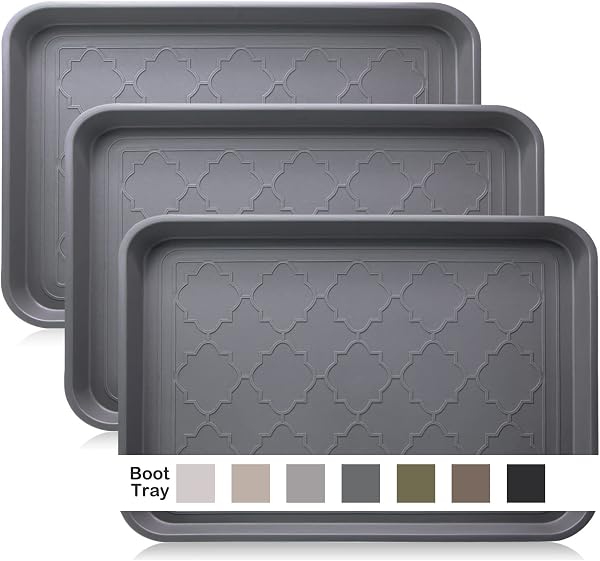 Boot Tray for Entryway Indoor, Heavy Duty Shoe Mat Trays 3 Packs, 16.7"x12.8" Waterproof Shoe Tray