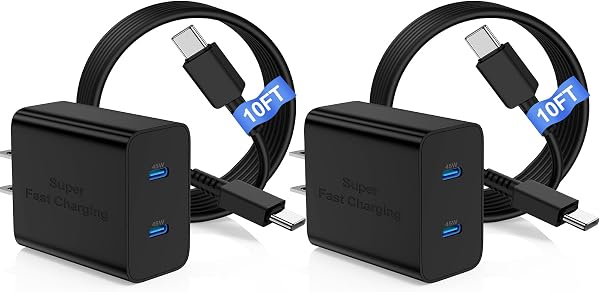 45W Dual Port Fast Charger with Long USB C to C Cable 10ft,Type C Wall…