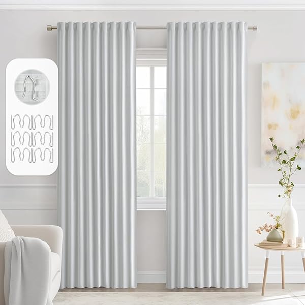 MIULEE Greyish White Back Tab Blackout Curtains 52x72 Inches Long 2 Panels