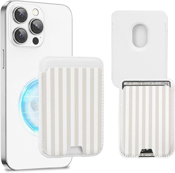 Cute Magnetic Wallet for Magsafe Card Holder,Beige Stripes Lines