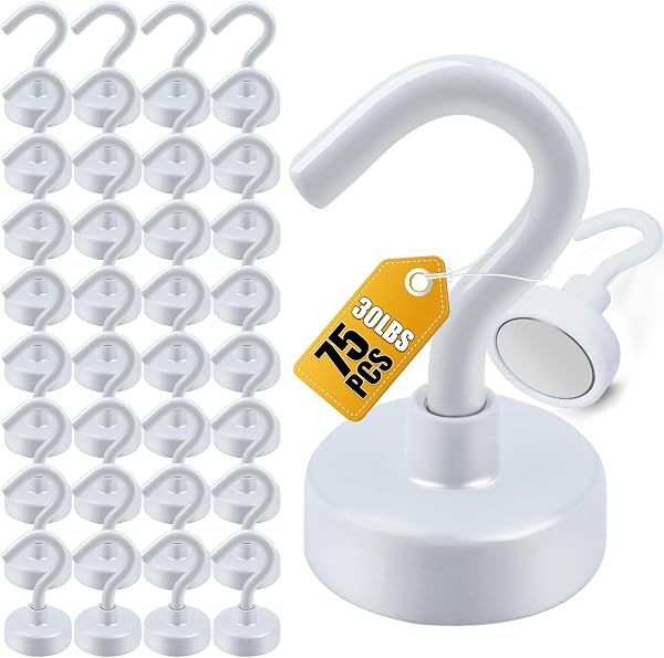 DIYMAG Magnetic Hooks 75pcs 30lbs Cruise Essentials 2026 Magnet Hook White