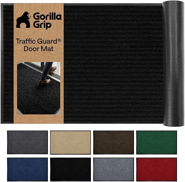 GORILLA GRIP Traffic Guard Indoor Outdoor Heavy Duty Door Mat, 35x23 Black