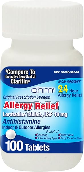 Ohm Allergy Pills - Loratadine Allergy 24 Hour Non Drowsy Relief for Seasonal…