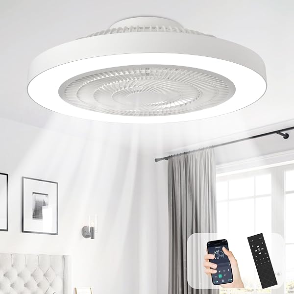 Depuley Modern Ceiling Fan with Light: 19" Bladeless Flush Mount Low Profile…