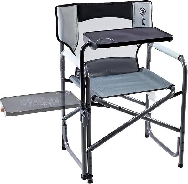 Portal Director Camping Chair with 2-Way Rotating Side Table, 300 Lb, Gray
