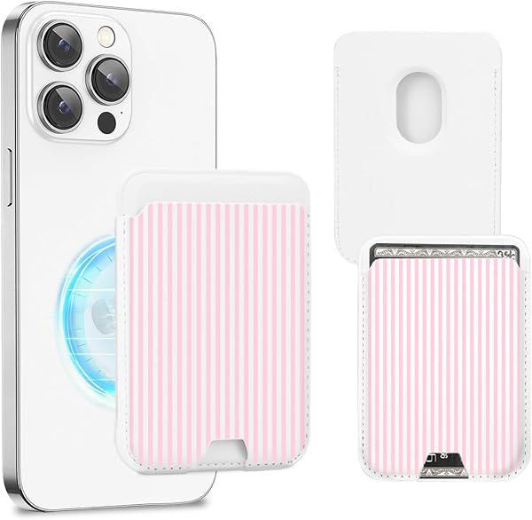 Compatible with Magsafe Cute Wallet Magnetic Card Holder,Pink Lines