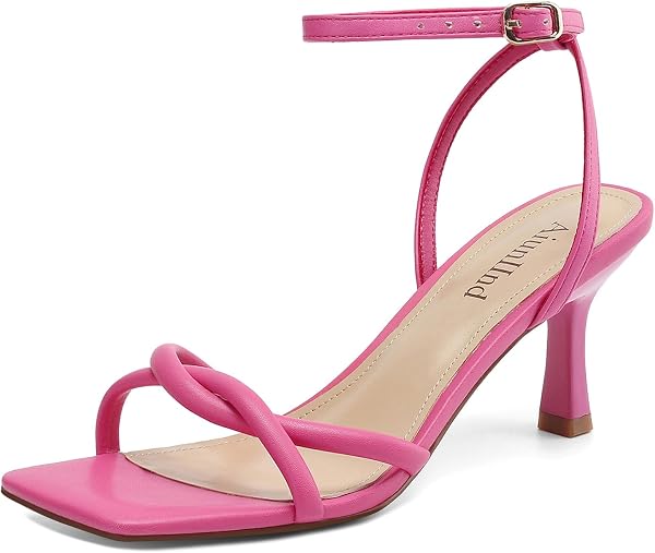 AIUNIIND Women's Kitten Low Heel Sandals, Strappy Square Open Toe 2.5 Inch