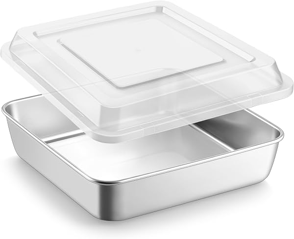 LIANYU Stainless Steel Baking Pan with Lid, 8 X 8 Lasagna Brownie Cake Pan