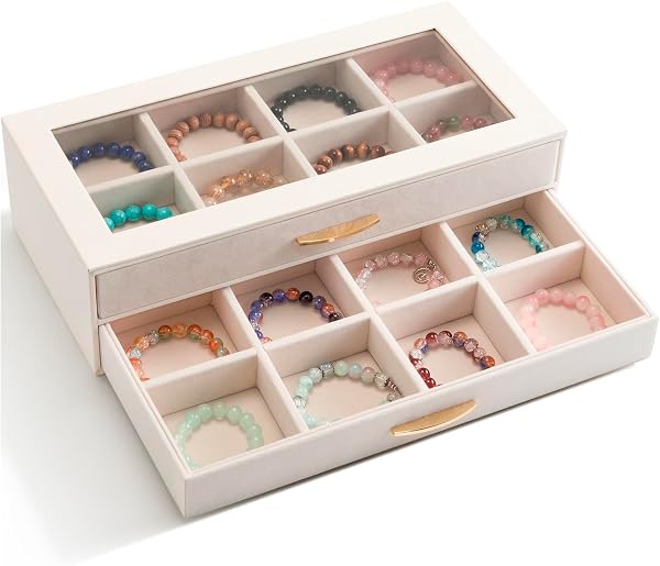 Yookeer 16 Grid Bracelet Storage Box with Clear Lid 2 Layer PU