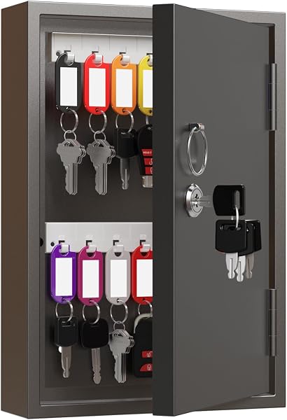WeHere 28 Key Lock Box Wall Mount, Steel Security Key Cabinet with Key Tags
