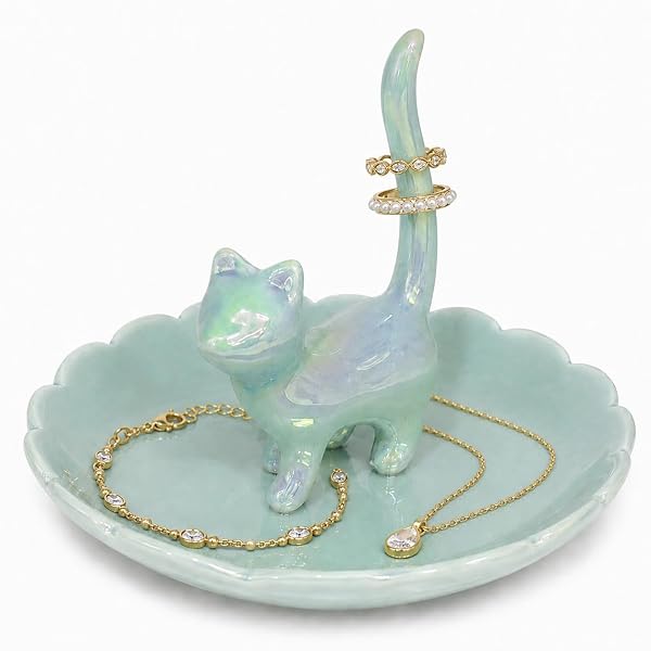 Cat Ring Holder Jewelry Dish–Ceramic Trinket Tray for…
