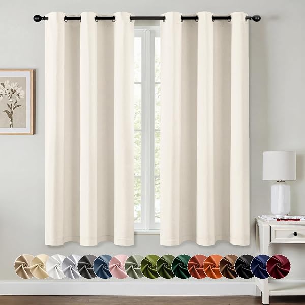 MIULEE Blackout Curtains for Bedroom 2 Panels 40 X 45 Inch Long Beige White