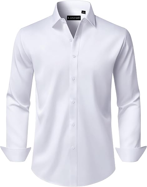 Men's Dress Shirts Long Sleeve Stretch Wrinkle Free Wedding Formal Business…