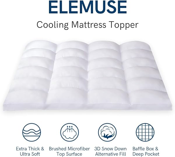 ELEMUSE Queen Mattress Topper, Extra Thick Pillow Top Mattress Pad Cover