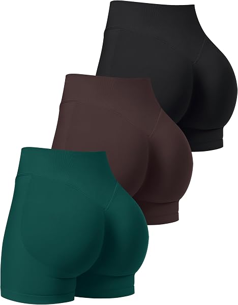 OLCHEE Womens 3Pk Gym Workout Shorts Seamless Scrunch Butt 2.6"/4.1"/6"