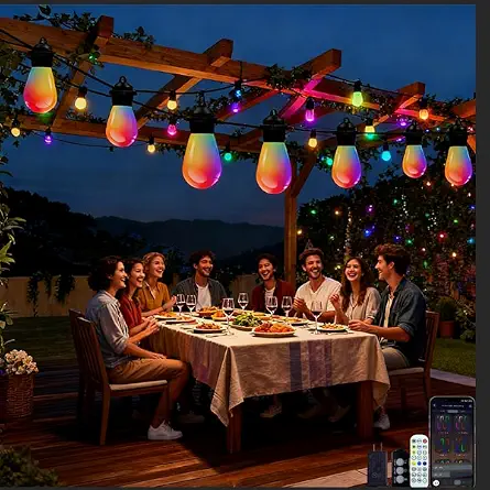 Outdoor String Lights S14, Smart Patio Lights with 15 Shatterproof LED Bulbs…